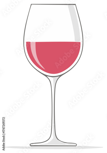 Simple illustration of a wine glass filled with red wine on a white background