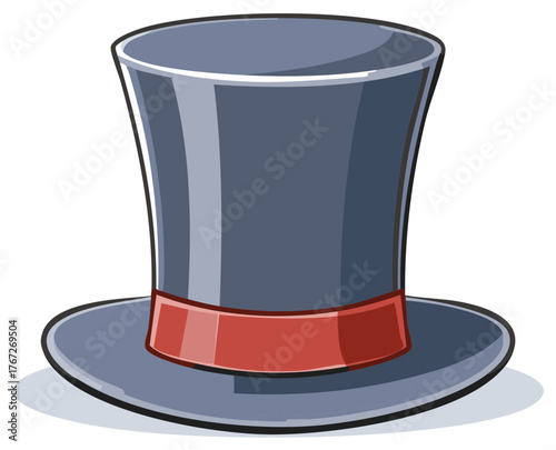 Cartoon Illustration of a Top Hat with a Red Ribbon Accessory in Vintage Style