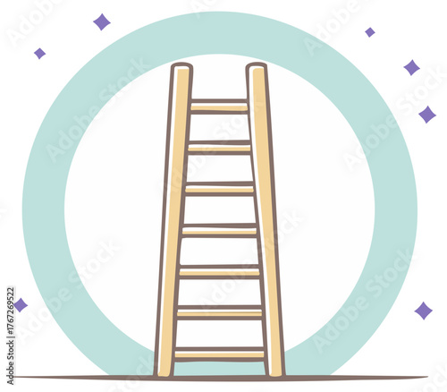 Cartoon Ladder Icon with Circle Background, Ladder to Success Concept, Career Growth