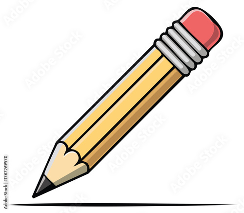 A yellow wooden pencil with a pink eraser drawing a straight black line
