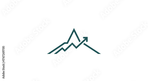 Minimalist graphic depicting an upward trending line forming a mountain peak with a rising arrow.