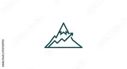 A minimalist line drawing of a mountain with an upward trending arrow, symbolizing growth or achievement.