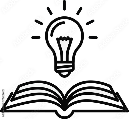 Vector illustration of light bulb above open book for knowledge concept