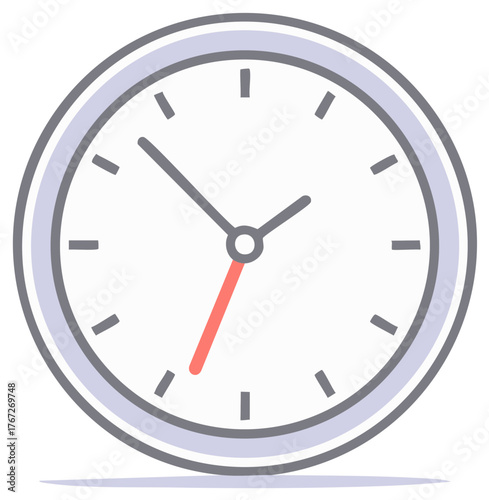Stylized wall clock with hour minute and second hands displaying the time in illustration format