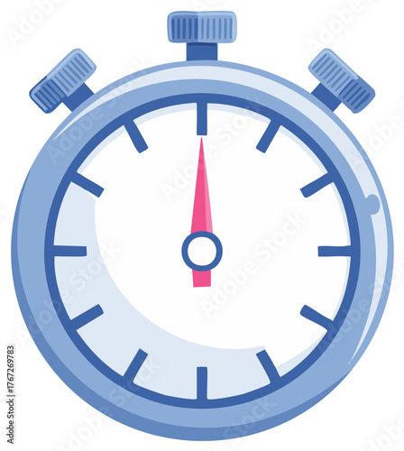Charming cartoon style stopwatch with red hand pointing to the top illustrating time passing quickly,deadline or race concepts