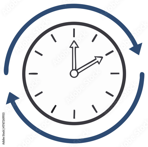 Time loop icon. Watch in perpetual motion indicates cyclical processes and deadlines.