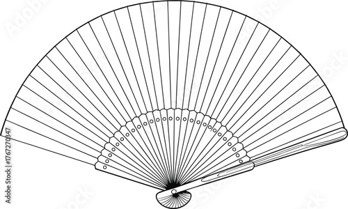 Hand fan illustration, folding paper fan, traditional accessory, Asian art, cultural design, vintage decoration, elegant craft, ornamental pattern, heritage fashion, classic style