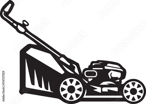 Vector art of lawn mower in black outline for garden care