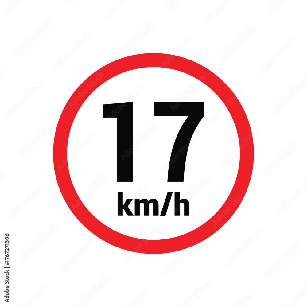 Fototapeta premium Speed limit sign 17 km h icon vector design illustration