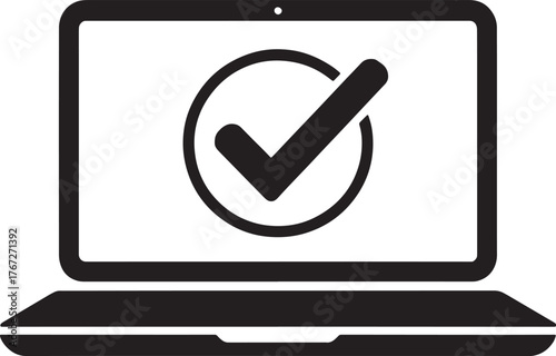 Approve Icon on Laptop Interface: Vector Check Mark Success Notification Isolated