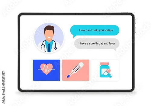 Digital healthcare consultation and medical icons on tablet screen