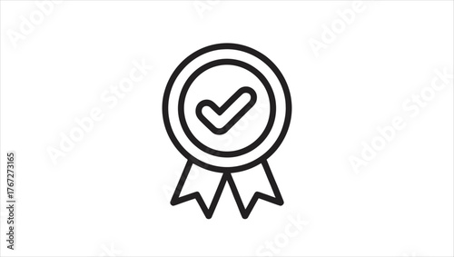 Quality assurance badge icon with checkmark and star symbols for certification and approval
