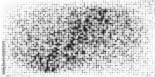 Subtle halftone vector texture overlay. Futuristic twisted grunge pattern, dot, circles. Monochrome abstract splattered background