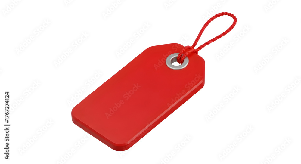 Fototapeta premium A bright red blank price tag with a string attached, isolated on a transparent background, perfect for retail, sales, or promotional use