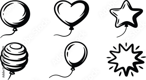 Whimsical balloons hand drawn set for party invitations, birthday cards, and delightful event decorations