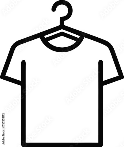 T-shirt on a hanger icon simple line art vector illustration isolated on white background for fashion and apparel design