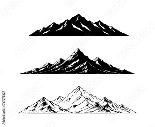 set of mountain icons, cutout, mountain silhouette, mountain PNG, mountain outline, nature icon