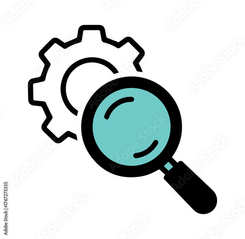 Magnifying Glass and Settings Icon PNG – Search and Configuration Symbols Combined