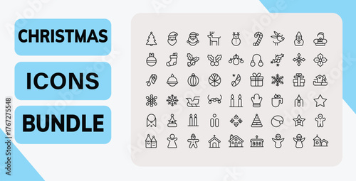 Minimal Line Art Christmas Icons Bundle with Festive Holiday Elements