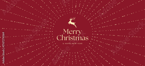 Merry Christmas Banner in Luxury Red & Gold with Modern, Minimal Festive Season Style for Luxe Backgrounds, Flyer & Poster Vector Layouts