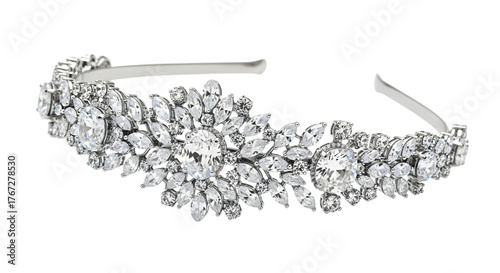 Elegant bridal tiara isolated on transparent background, a stunning headpiece adorned with sparkling crystals, perfect for adding a touch of glamour to any wedding day