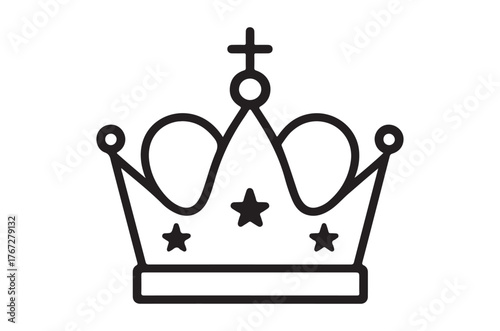 Simple black and white illustration of a royal crown with stars