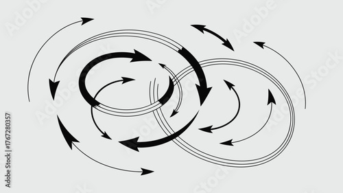 Dynamic interconnected arrows illustrate complex cycles, flow, and continuous movement in a modern abstract design