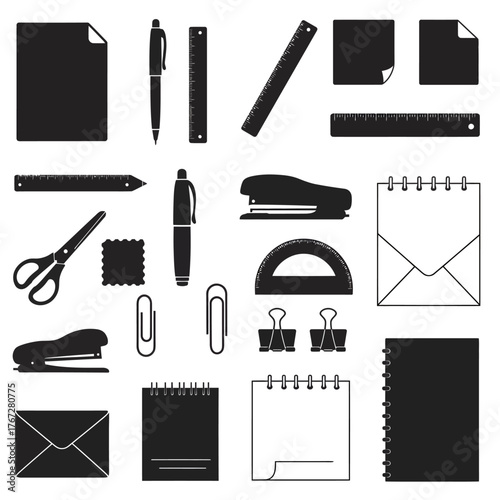 Stationery Collection - Essential Office and School Supplies in Silhouette.
