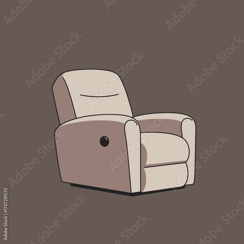Comfortable modern recliner armchair isolated cartoon illustration.