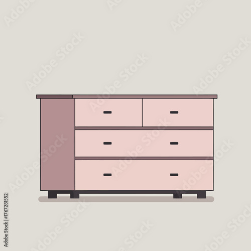 Elegant pink dresser with multiple drawers and side cabinet for storage.