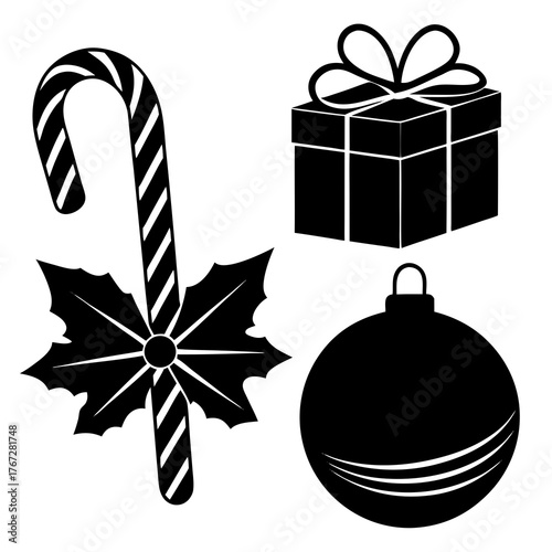 Christmas elements silhouette vector set for festive cards, posters, and design projects.