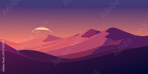 Pixelated Desert Dunes at Sunset with Purple and Pink Hues