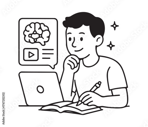 Focused student gleaning insights from online course, mastering new concepts and boosting brainpower in a digital learning environment perfect for study guides