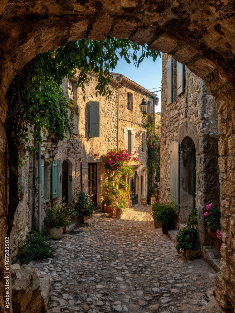 Fototapeta premium Charming Old Town Street in Provence – AI Generative