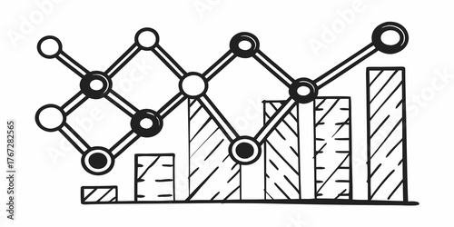 Illustration of a bar chart with a line graph overlay showing growth and data analysis trends visually
