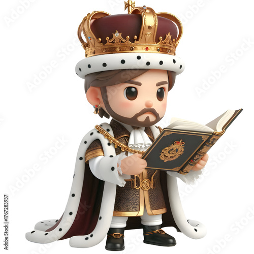 3d human dressed like a king isolated on white background