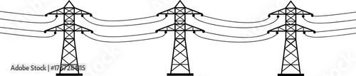 Electricity transmission towers, high voltage power lines, energy infrastructure, lattice pylons, industrial grid, utility network, rural landscape, power distribution system, engineering structure
