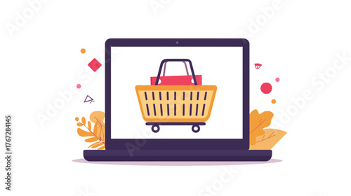 Online Shopping Cart Icon, Digital Shopping Experience, Minimalist Vector Design, Clean Aesthetics, E-commerce Visuals