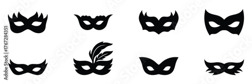 Masquerade mask icons. Set of different masquerade mask icons. Simple masquerade mask signs. Black masquerade mask icons on white background