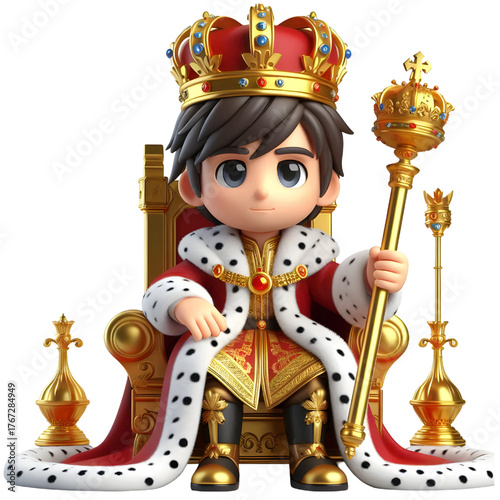 3d human dressed like a king isolated on white background