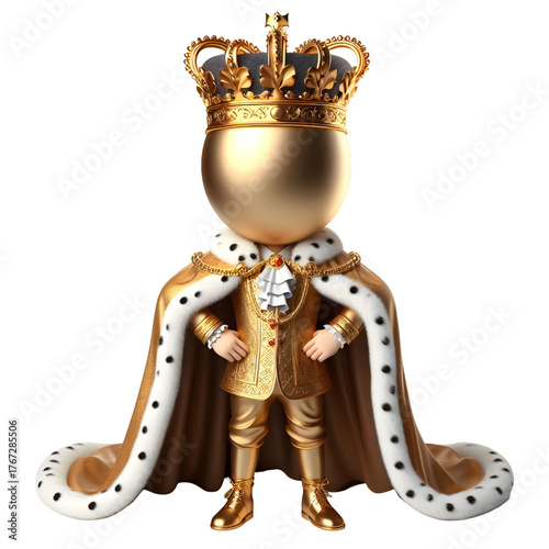 3d human dressed like a king isolated on white background