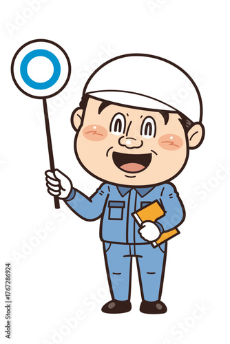 工場や現場で働く男性作業員がマルのプラカードを掲げている正解イラスト｜不安全行動・不安全状態・労働災害