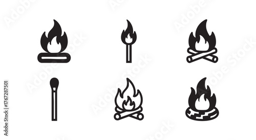 Black and white illustration of a match and a burning flame