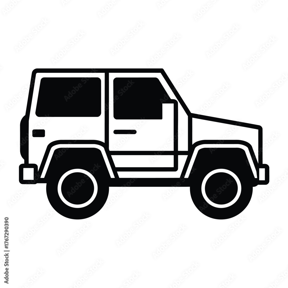 Fototapeta premium Black and white icon of an suv vehicle for versatile use scalable vector eps illustration silhouette vector illustration white background
