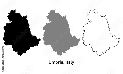 Umbria Region of Italy map vector illustration. map in outline style, black color, gray color.
