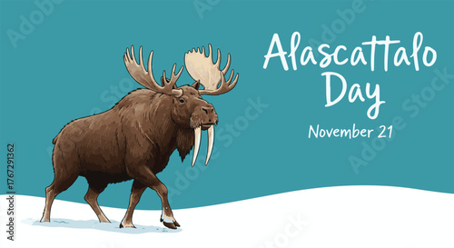 Alascattalo Day: Majestic Moose-Walrus Hybrid in Winter Landscape