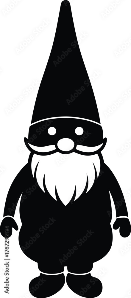 Fototapeta premium Christmas gnome silhouette Black silhouette of a gnome with a long beard pointed hat