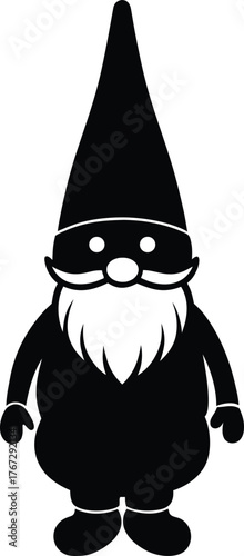 Christmas gnome silhouette Black silhouette of a gnome with a long beard pointed hat
