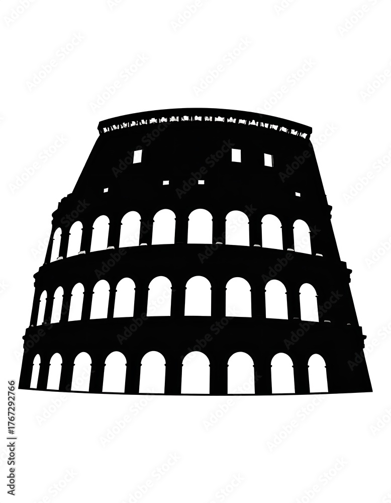 Naklejka premium A stylized silhouette depicts a famous ancient Roman amphitheater