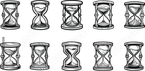 Collection of Diverse Hand Drawn Hourglasses and Sands of Time Designs